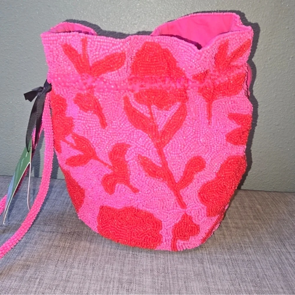 KATE Spade/Target collaboration Vibrant Pink Floral Beaded Hobo Bag
